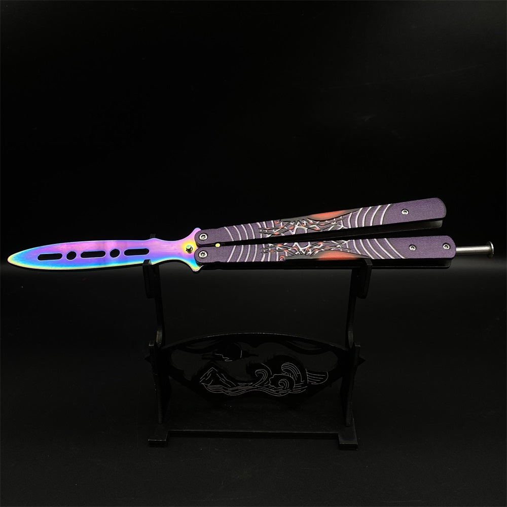Blunt Blade Stainless Steel 3D Spider Relief Balisong Butterfly Knife Trainer Trainer A & Stand - Tophatter Daily Deals