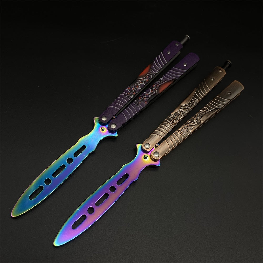 Blunt Blade Stainless Steel 3D Spider Relief Balisong Butterfly Knife Trainer - Tophatter Daily Deals