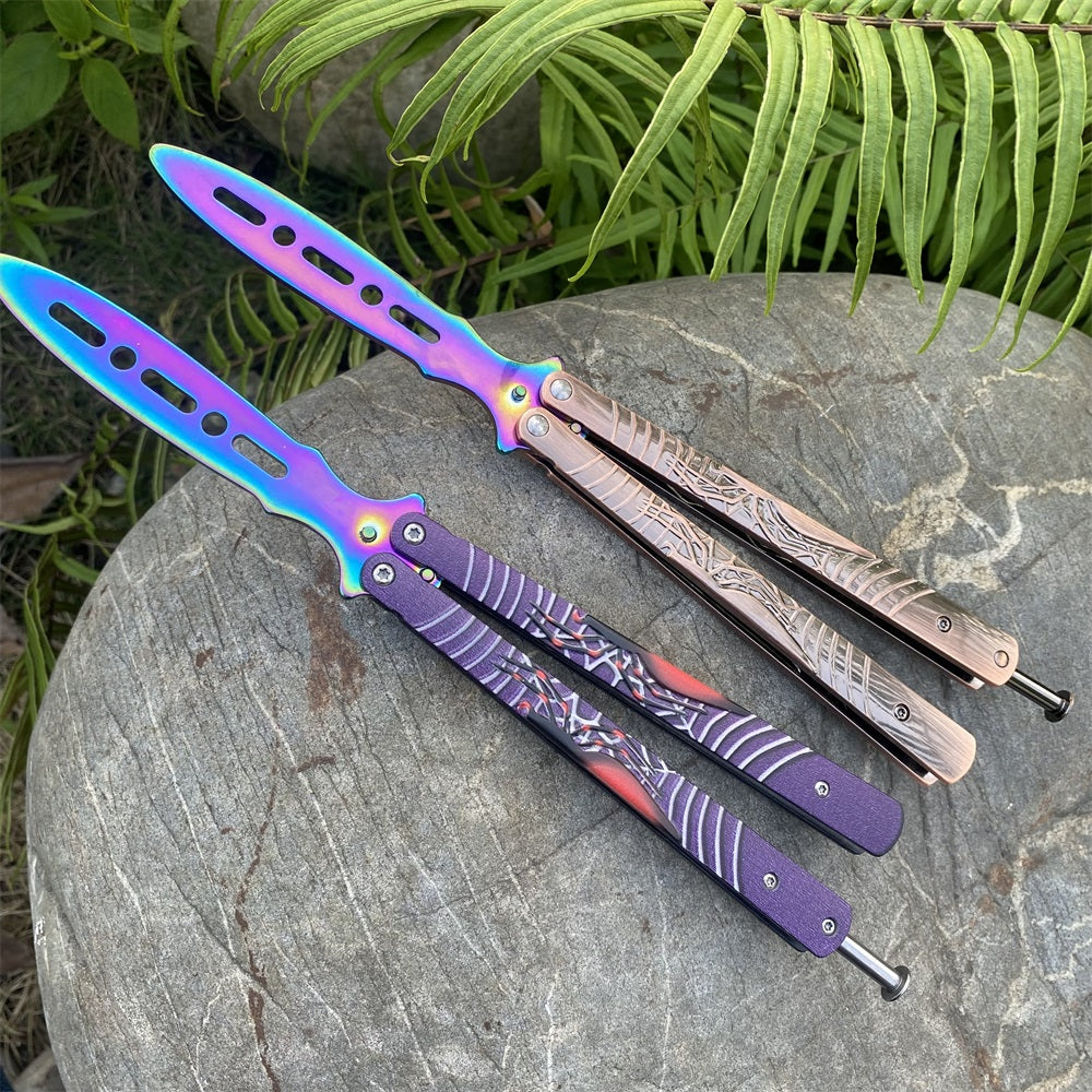 Blunt Blade Stainless Steel 3D Spider Relief Balisong Butterfly Knife Trainer - Tophatter Daily Deals