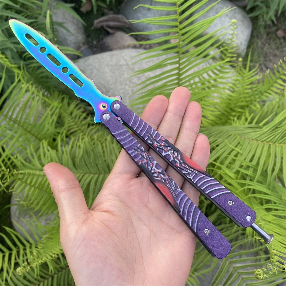 Blunt Blade Stainless Steel 3D Spider Relief Balisong Butterfly Knife Trainer Trainer A - Tophatter Daily Deals