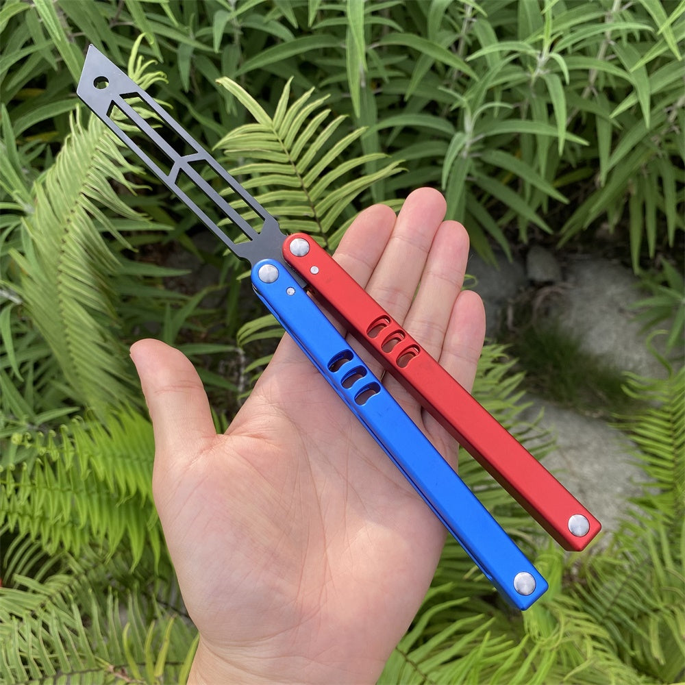 High-End CNC Blue Red Contrast Colored Balisong Butterfly Knife Trainer Safe Dull Blade Trainer A - Tophatter Daily Deals