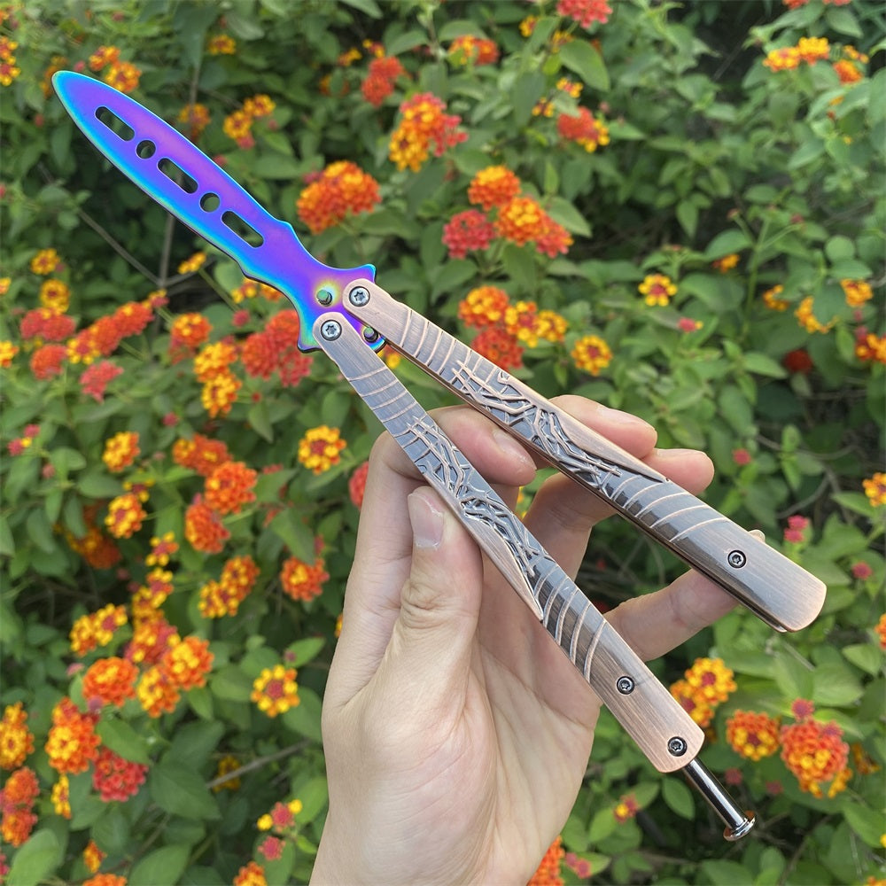 Blunt Blade Stainless Steel 3D Spider Relief Balisong Butterfly Knife Trainer Trainer B - Tophatter Daily Deals