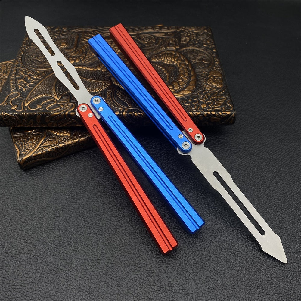 CNC Cutting High-End Sword Head Butterfly Knife Balisong Trainer With Red Blue Color Aluminum Alloy Handle - Tophatter Daily Deals
