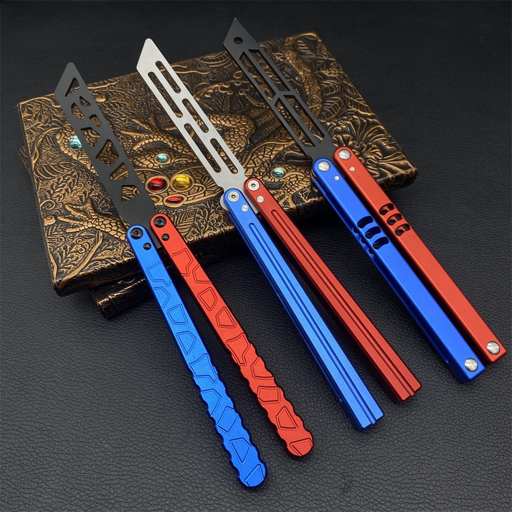 High-End CNC Blue Red Contrast Colored Balisong Butterfly Knife Trainer Safe Dull Blade - Tophatter Daily Deals
