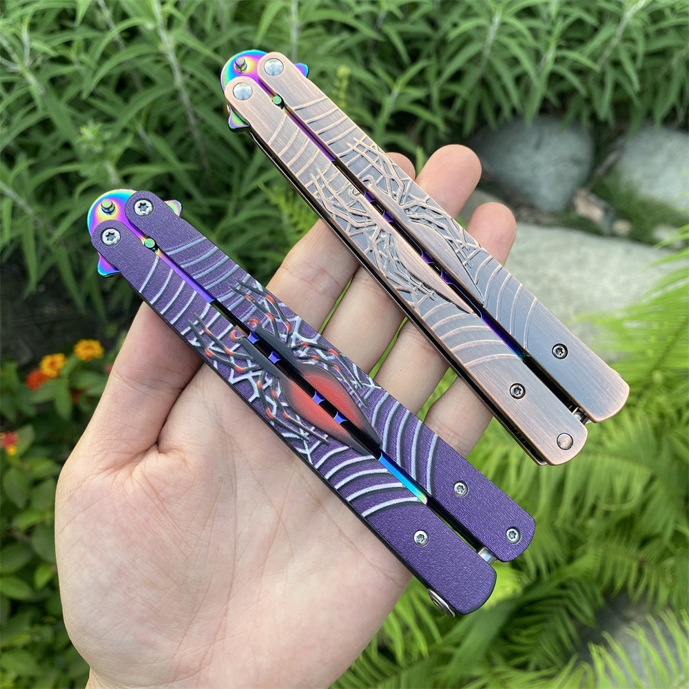 Blunt Blade Stainless Steel 3D Spider Relief Balisong Butterfly Knife Trainer - Tophatter Daily Deals