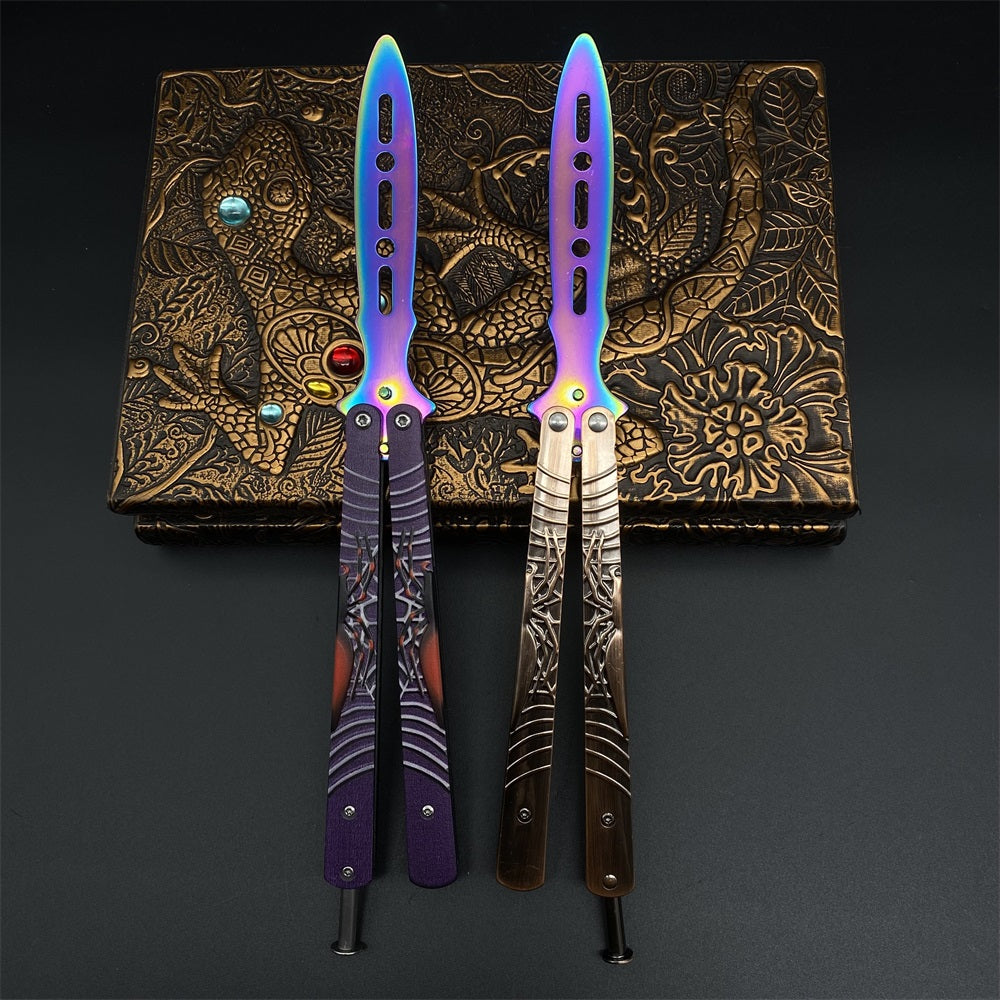 Blunt Blade Stainless Steel 3D Spider Relief Balisong Butterfly Knife Trainer - Tophatter Daily Deals