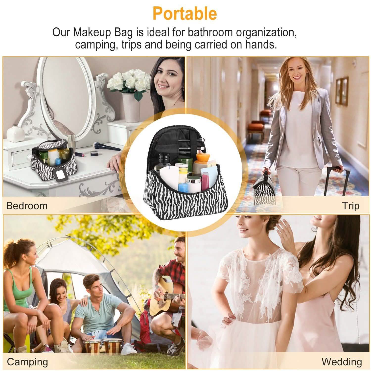 Travel Makeup Bag Portable Cosmetic Organizer with Cosmetic Mirror Beauty & Personal Care - Tophatter Daily Deals