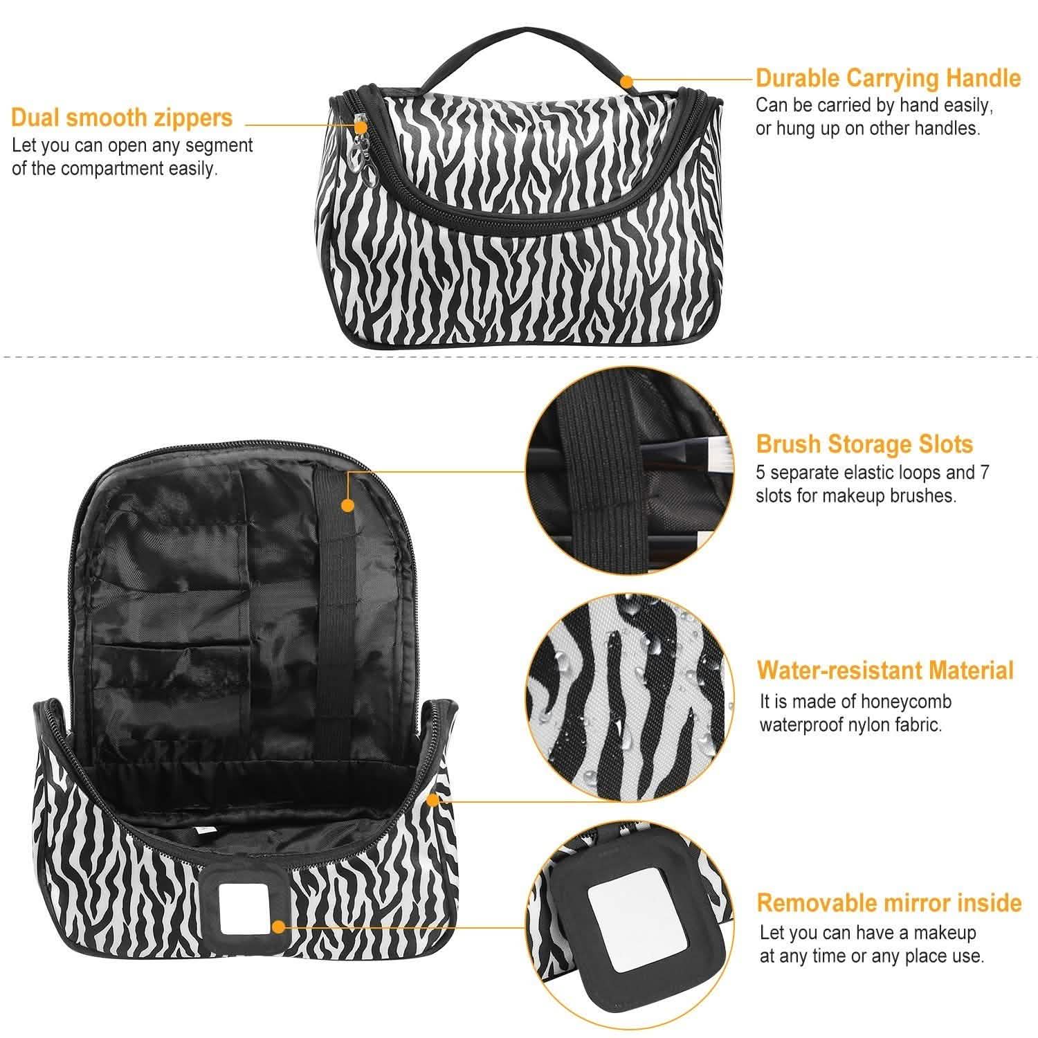 Travel Makeup Bag Portable Cosmetic Organizer with Cosmetic Mirror Beauty & Personal Care - Tophatter Daily Deals