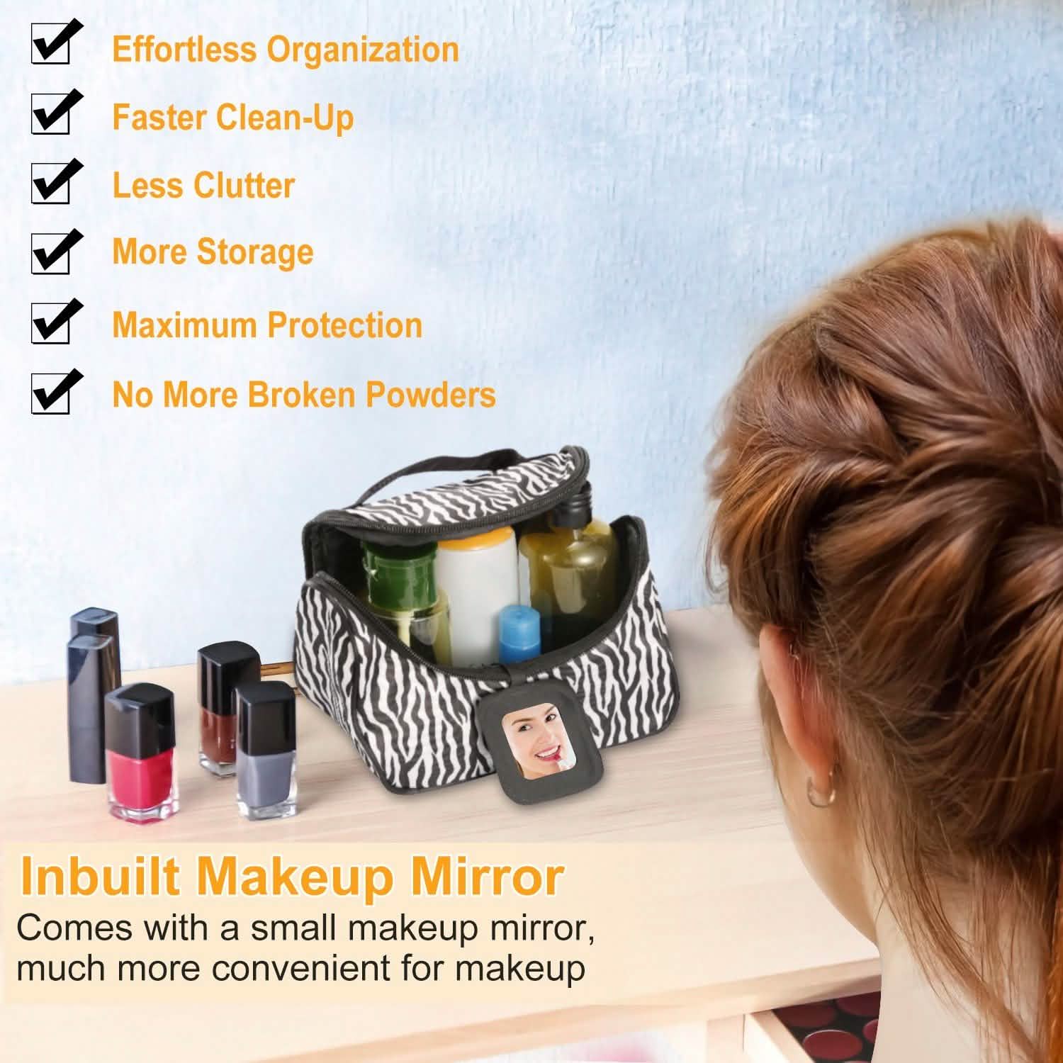 Travel Makeup Bag Portable Cosmetic Organizer with Cosmetic Mirror Beauty & Personal Care - Tophatter Daily Deals