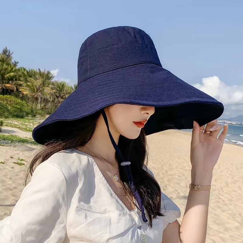 Travel Packable Bucket Hat UV Sunscreen Cotton Linen Sun Hat Navy Blue Cap - Tophatter Daily Deals