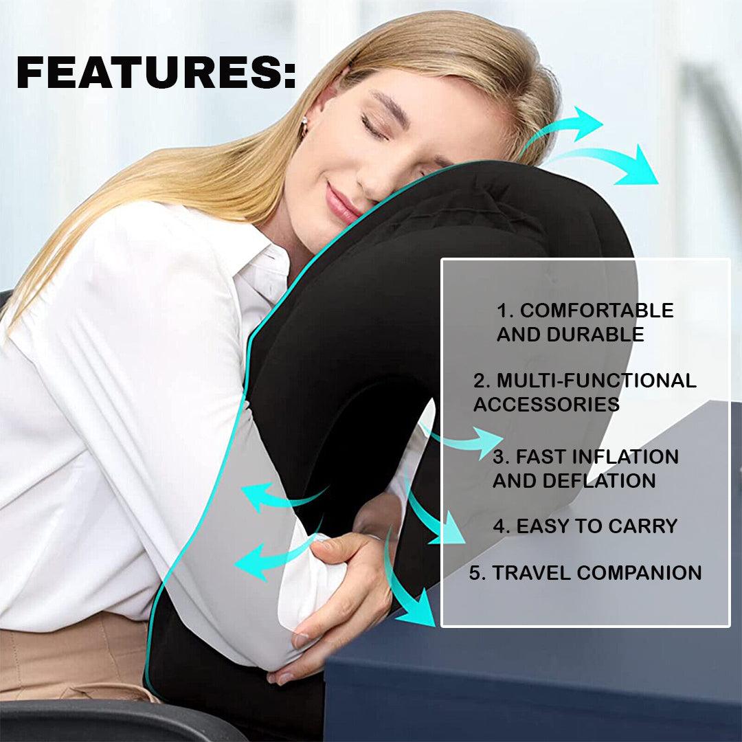Inflatable Travel Pillow - Air Cushion Travel Pillow for Airplane Office Neck Head Chin Nap Rest Travell - Tophatter Daily Deals