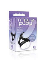 Icon Brands - Triple Play - Cock Ring & Ball Stretcher - Black Sex Toy - Tophatter Daily Deals