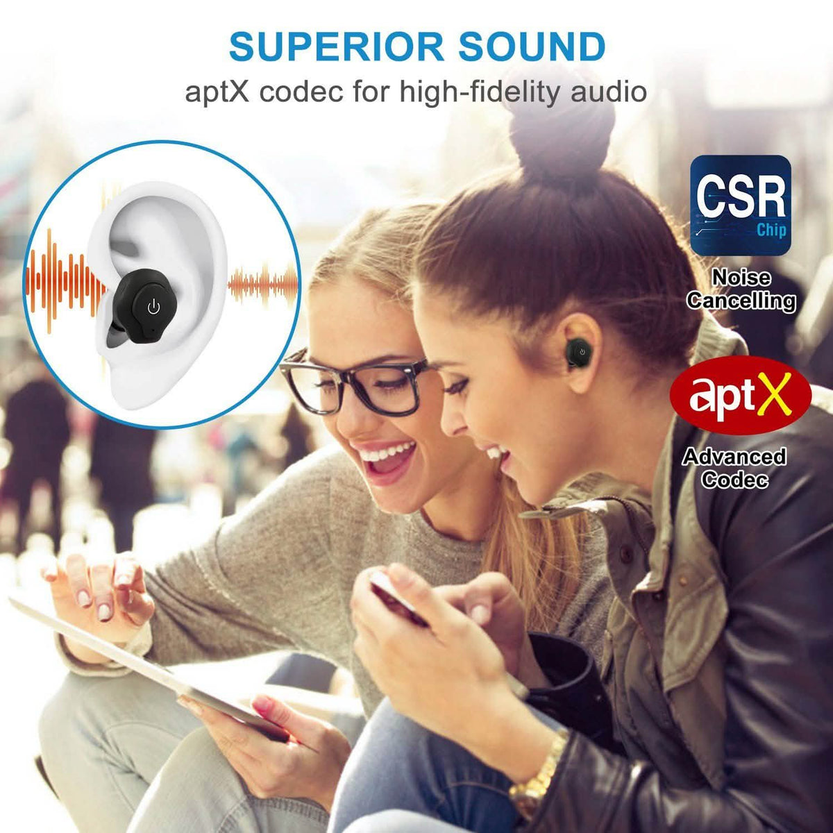 True Wireless Earbuds CSR v4.2 In-Ear Stereo Headsets In-Ear Headphones - Tophatter Daily Deals