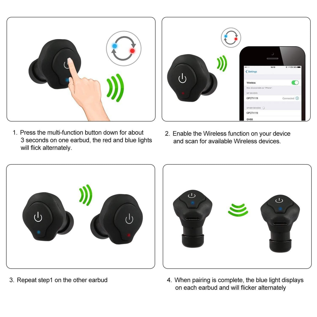 True Wireless Earbuds CSR v4.2 In-Ear Stereo Headsets In-Ear Headphones - Tophatter Daily Deals