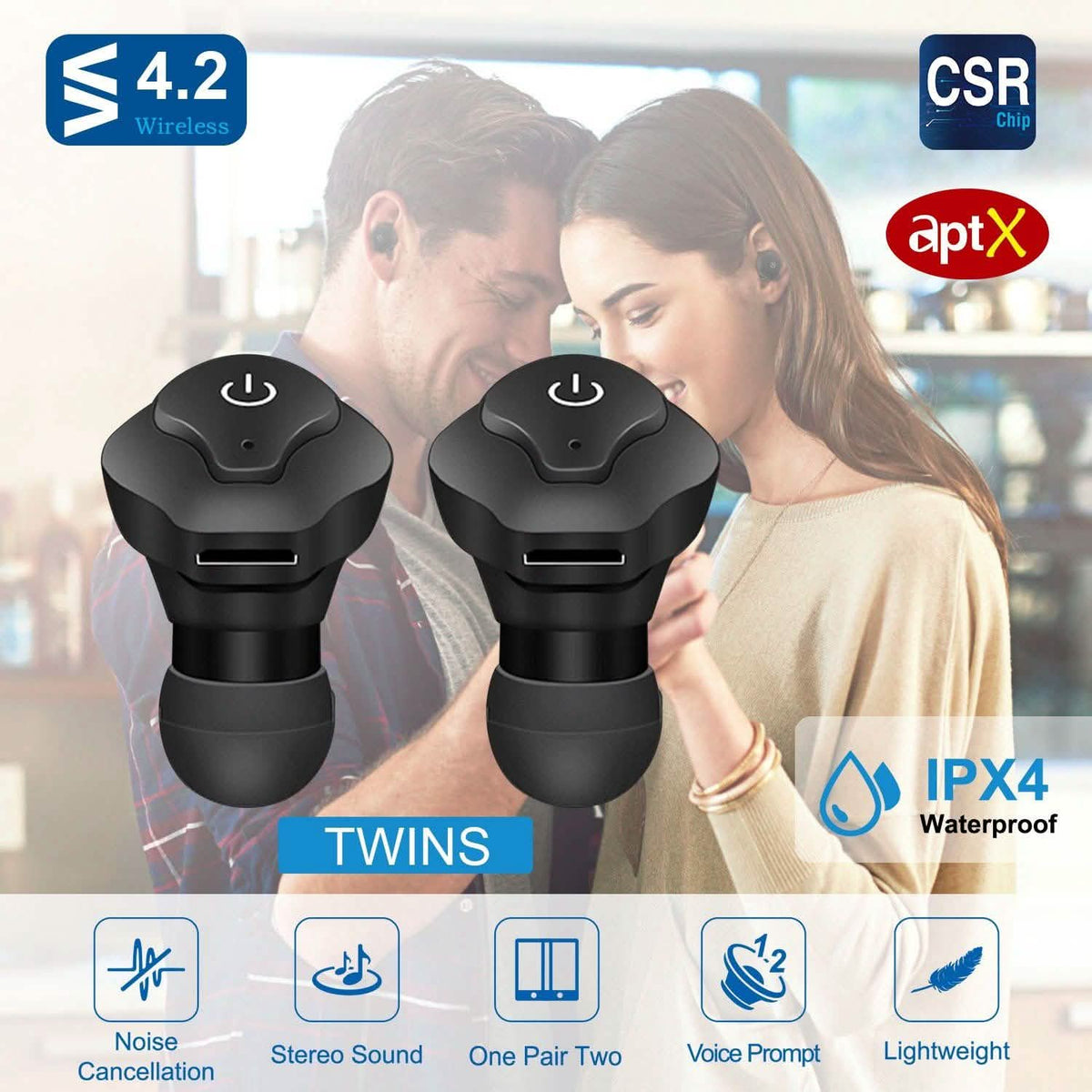True Wireless Earbuds CSR v4.2 In-Ear Stereo Headsets In-Ear Headphones - Tophatter Daily Deals