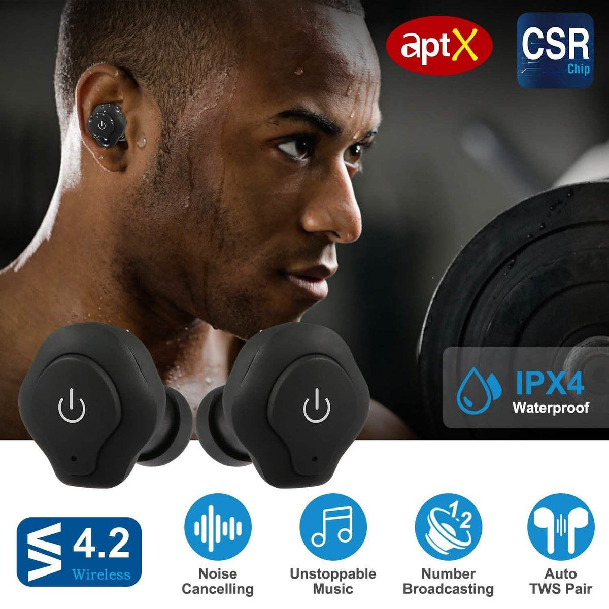 True Wireless Earbuds CSR v4.2 In-Ear Stereo Headsets In-Ear Headphones - Tophatter Daily Deals