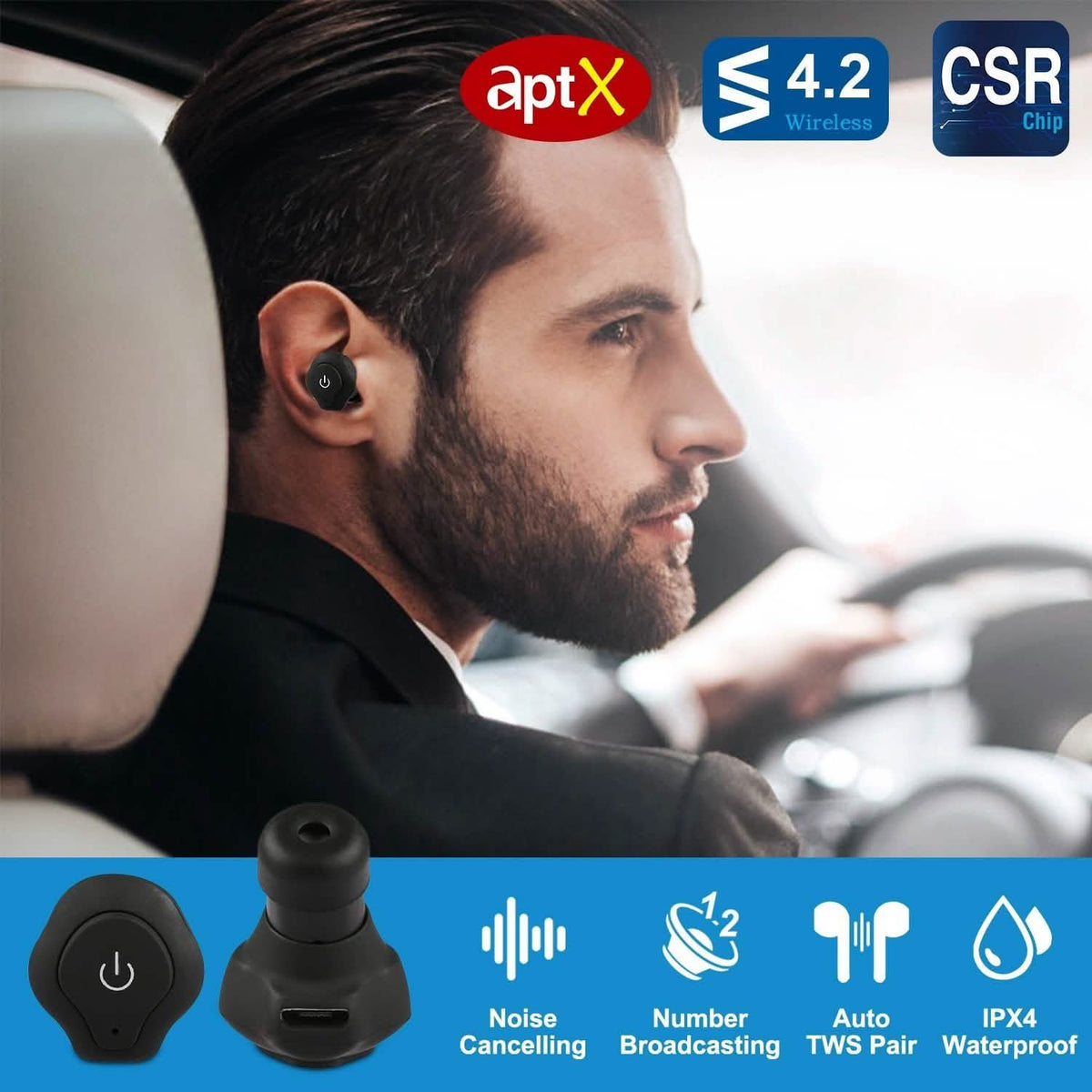True Wireless Earbuds CSR v4.2 In-Ear Stereo Headsets In-Ear Headphones - Tophatter Daily Deals