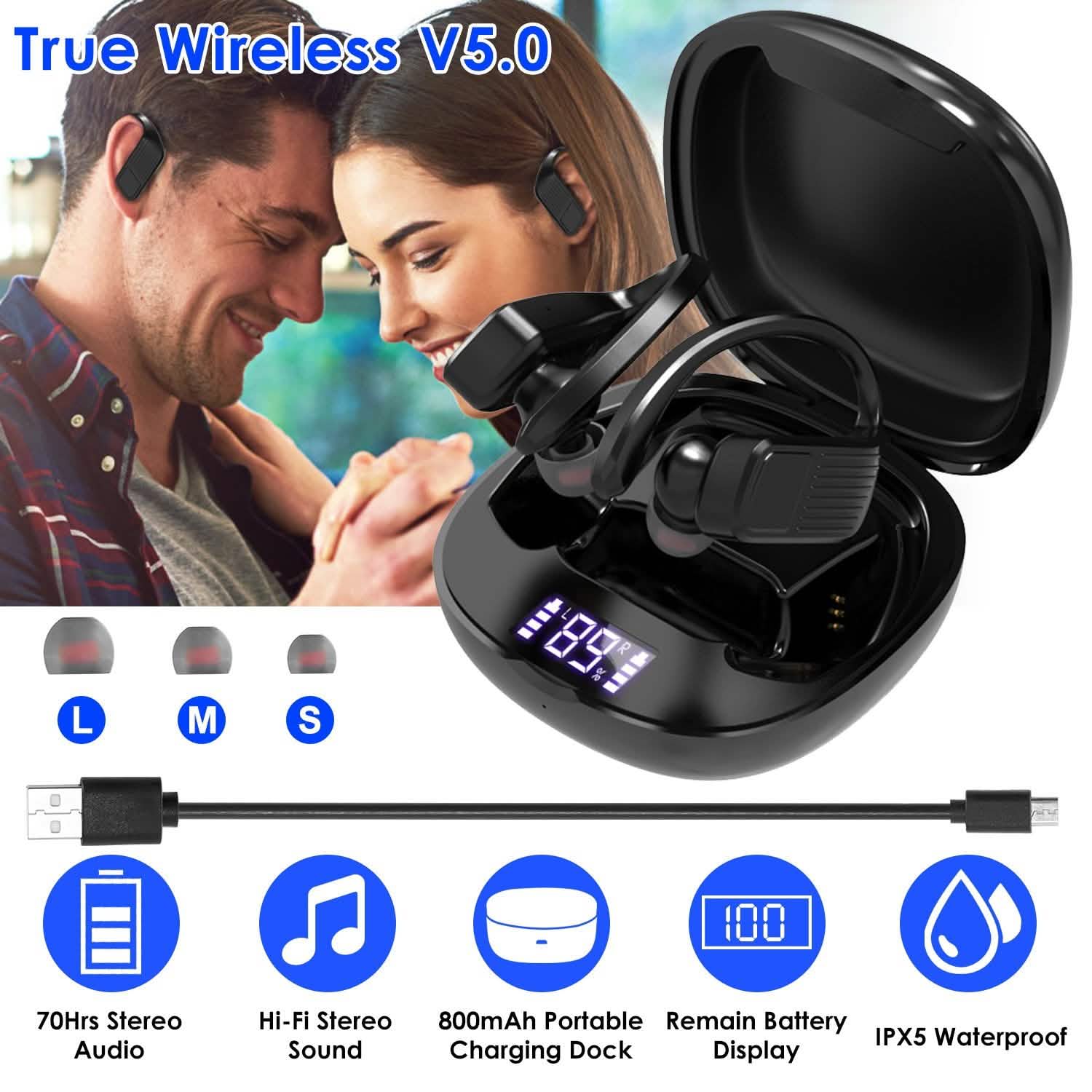 True Wireless Earbuds v5.0 TWS Stereo Earphones Headset Headphones - Tophatter Daily Deals