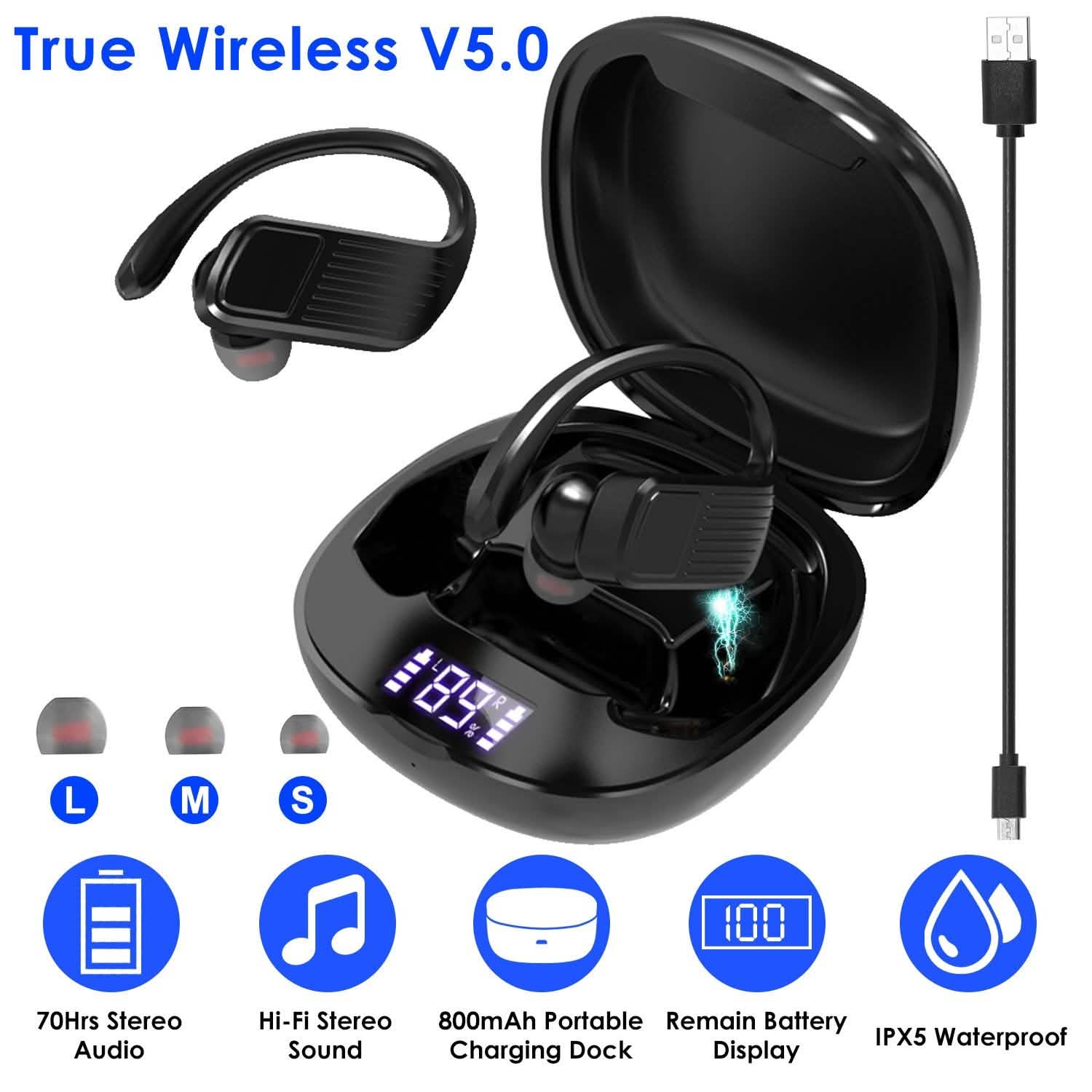 True Wireless Earbuds v5.0 TWS Stereo Earphones Headset Headphones - Tophatter Daily Deals
