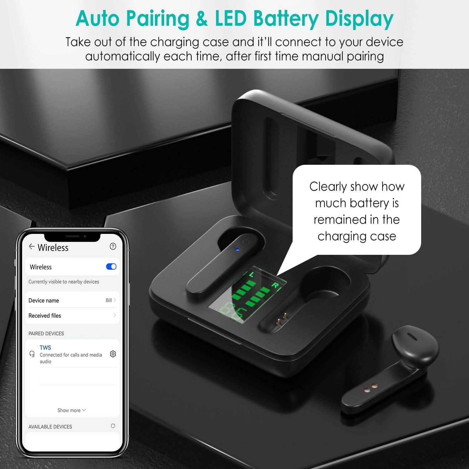 True Wireless Stereo V5.1 Earbuds Touch Control Headphones - Tophatter Daily Deals