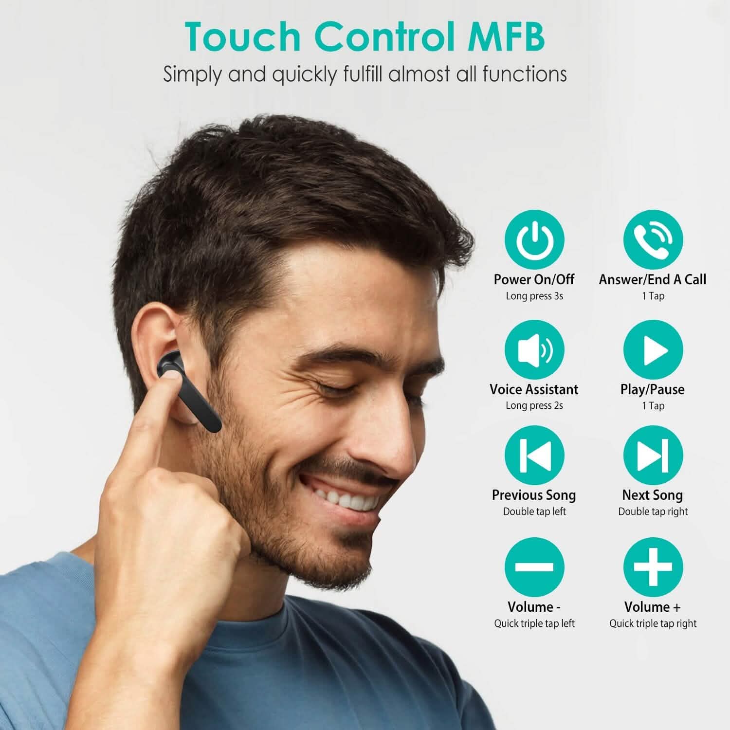 True Wireless Stereo V5.1 Earbuds Touch Control Headphones - Tophatter Daily Deals