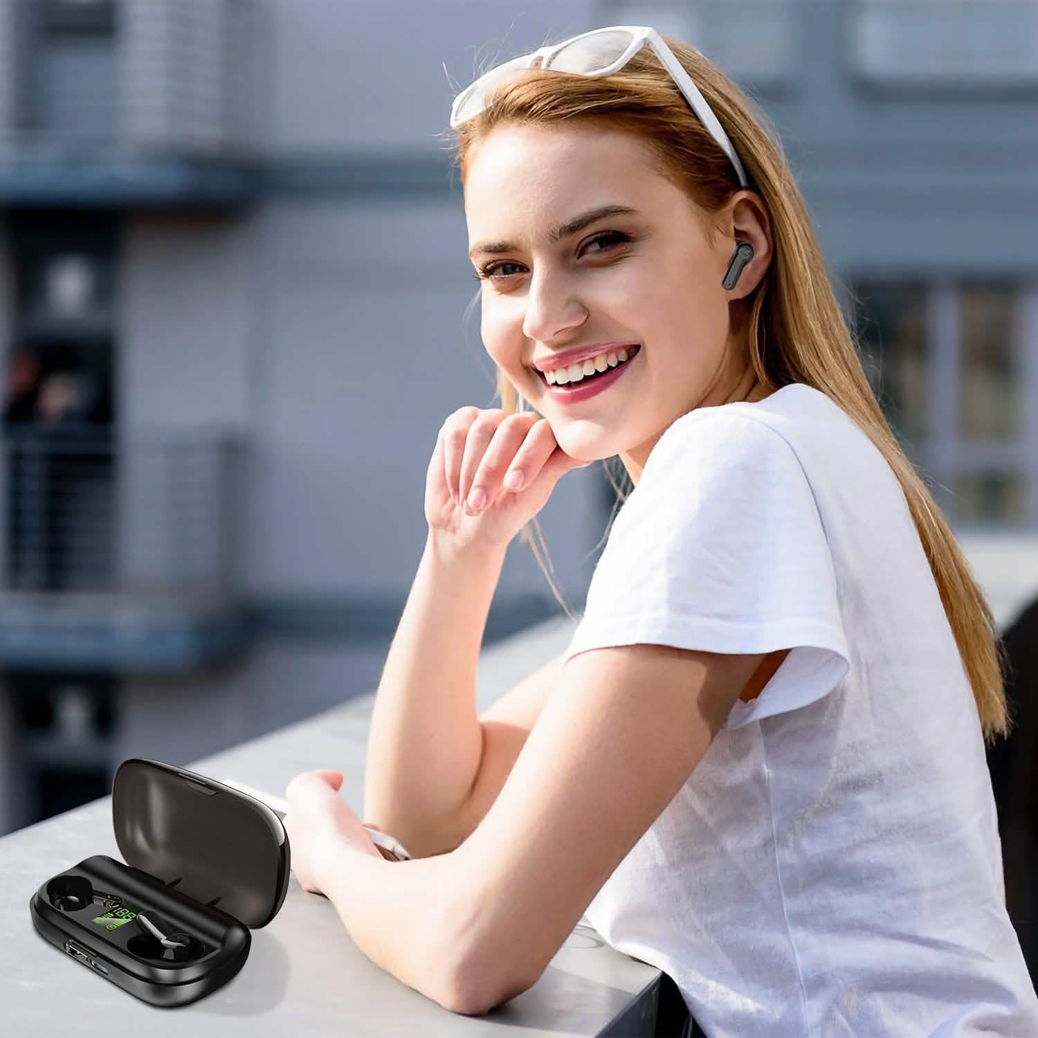 True Wireless V5.0 Earbuds IPX 5 Water Resistant Headphones - Tophatter Daily Deals