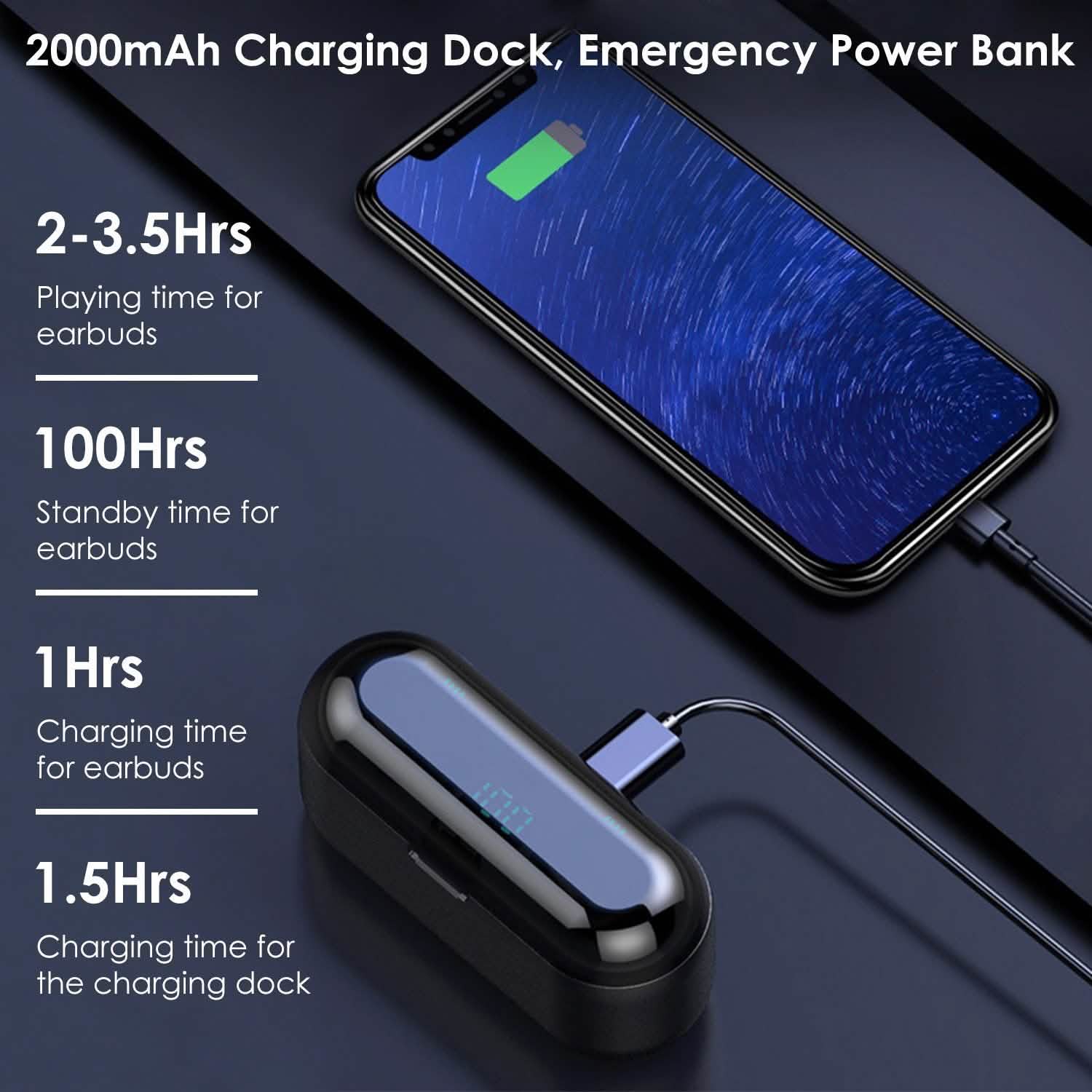 True Wireless V5.0 Earbuds with LED Display Magnetic Charging Dock Headphones - Tophatter Daily Deals