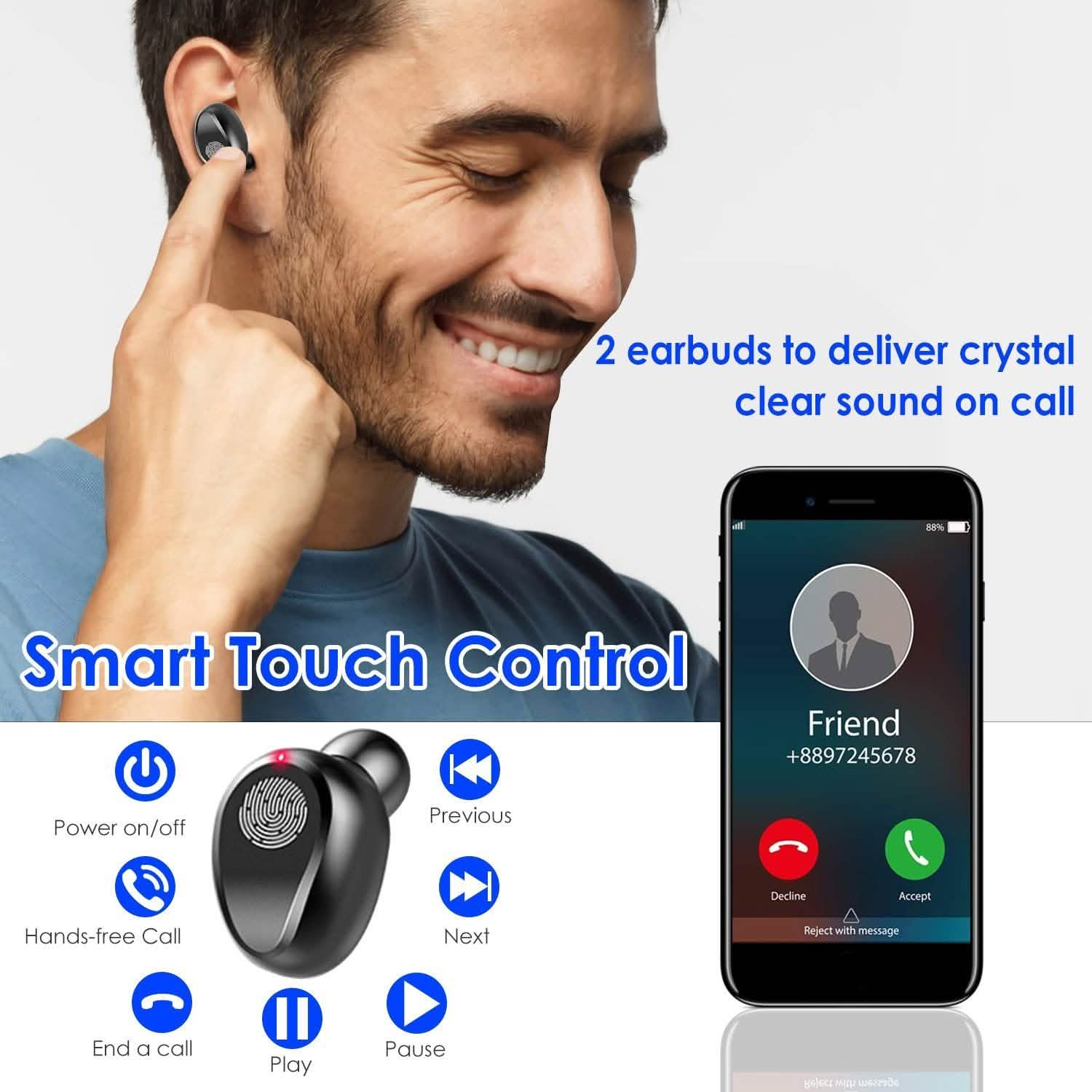 True Wireless V5.0 Earbuds with LED Display Magnetic Charging Dock Headphones - Tophatter Daily Deals