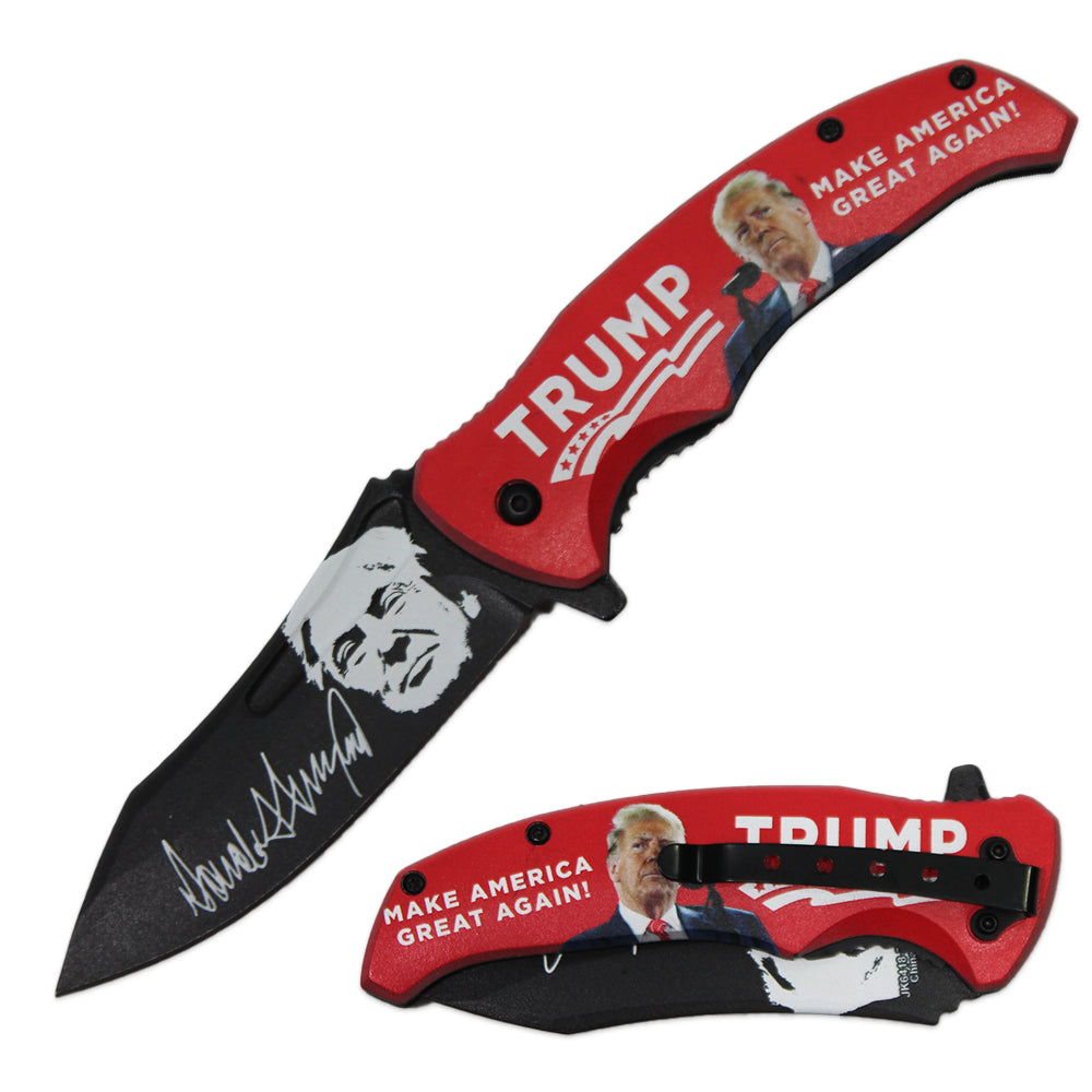 Trump MAGA Double Sided Print Assist-Open Folding Knife with Pocket Clip Red - Tophatter Daily Deals