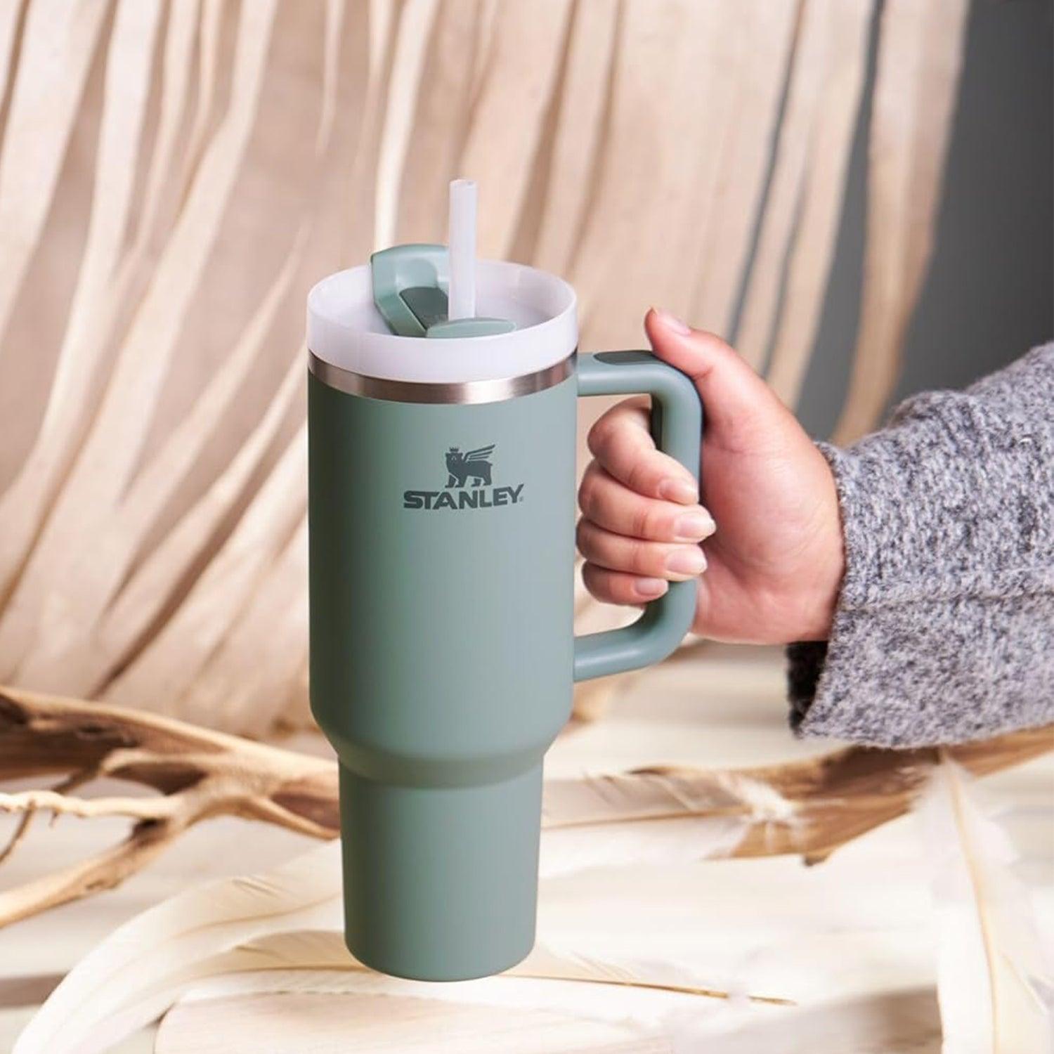 Insulated Straw Tumbler - 30-40 OZ Stanley Quencher H2.0 Tumbler Handle Straw Insulated Bottle Cup Mug Travel Mug for Cold or Hot Drinks Love Shack Fancy bottles - Tophatter Daily Deals