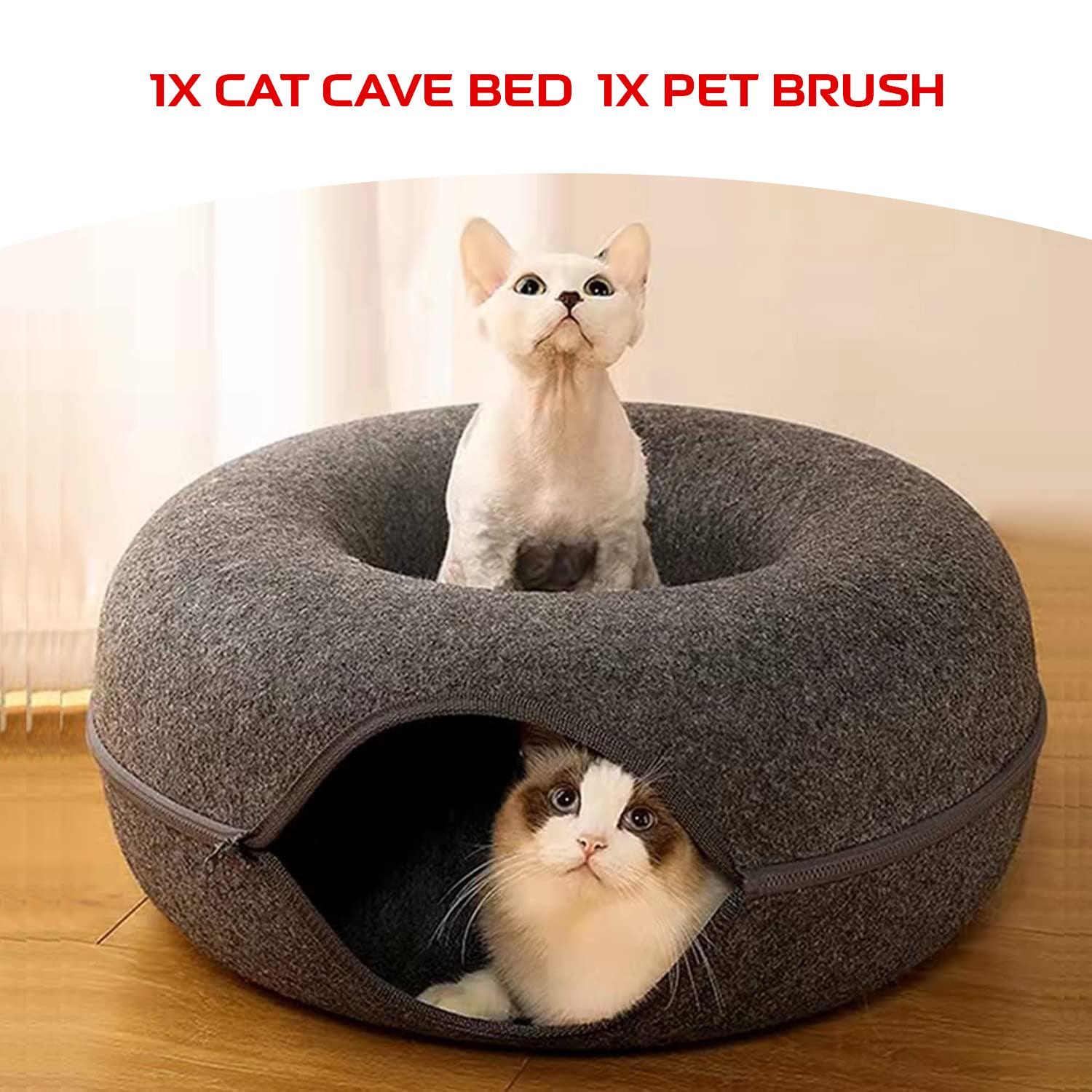 Cat Tunnel Bed - Natural Felt Pet Cat Cave Nest Round House Donut Interactive Toy Pet Products - Tophatter Daily Deals