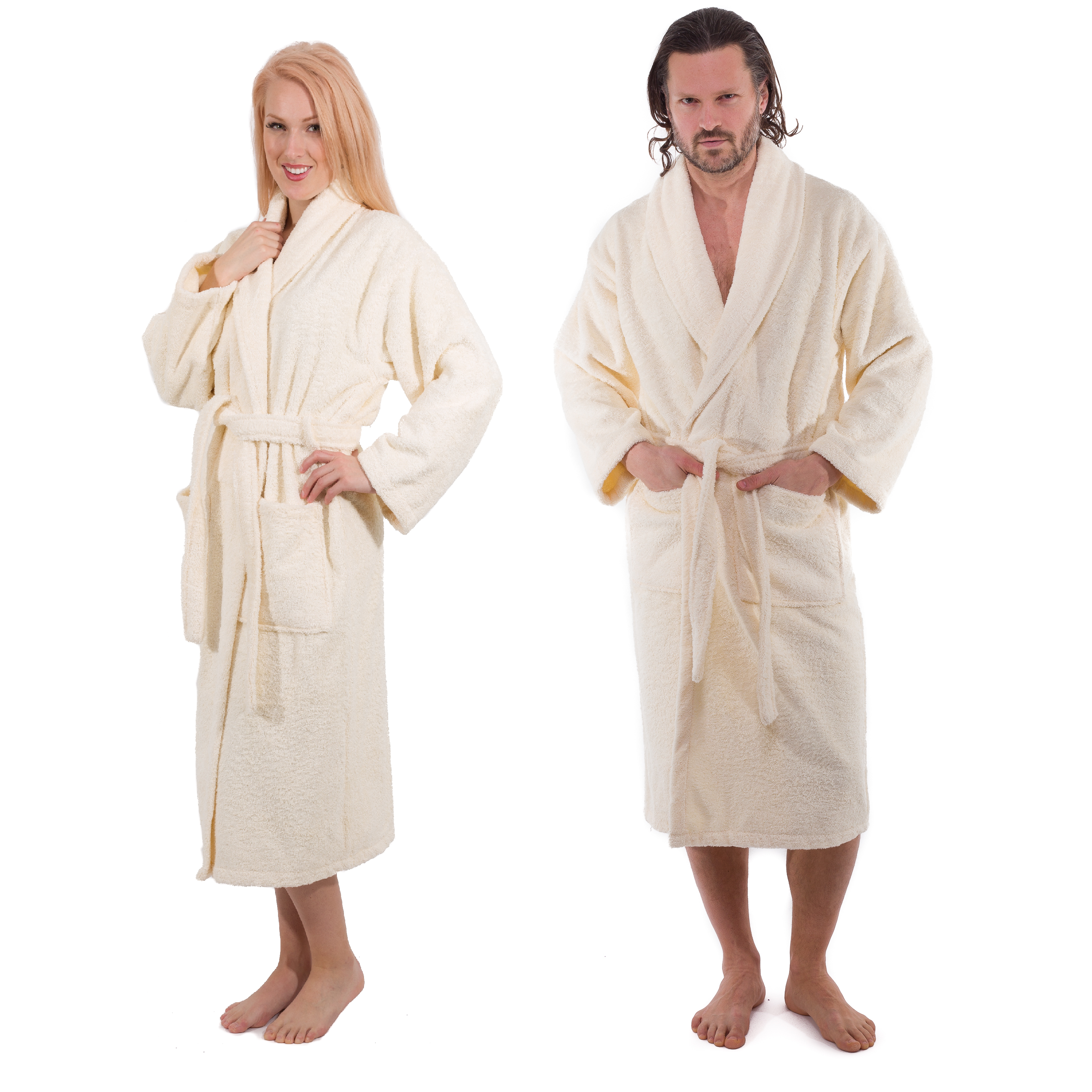 Classic Turkish Combed Cotton Luxurious Thick Unisex Bathrobes Ivory Robes - Tophatter Daily Deals