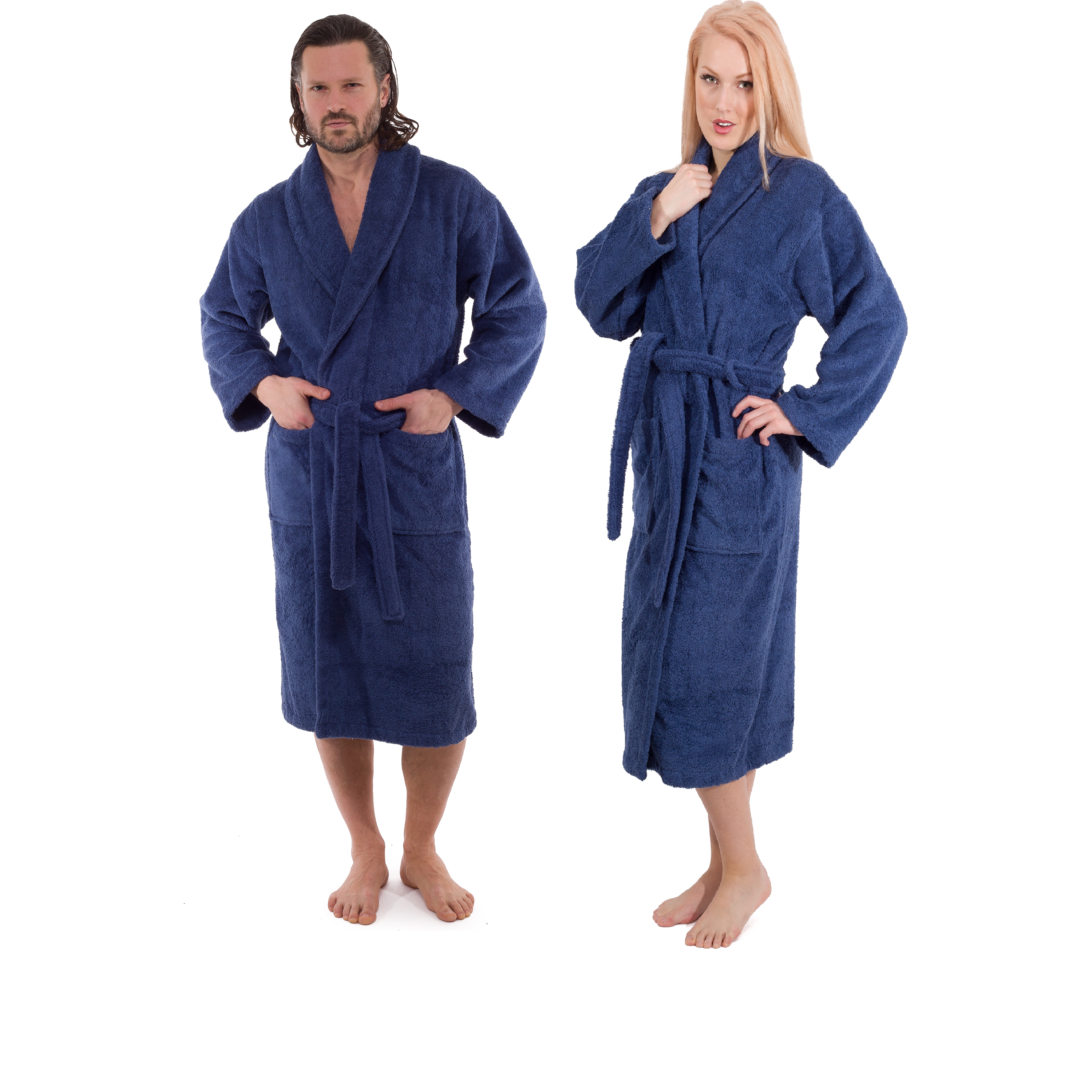 Classic Turkish Combed Cotton Luxurious Thick Unisex Bathrobes Navy Robes - Tophatter Daily Deals