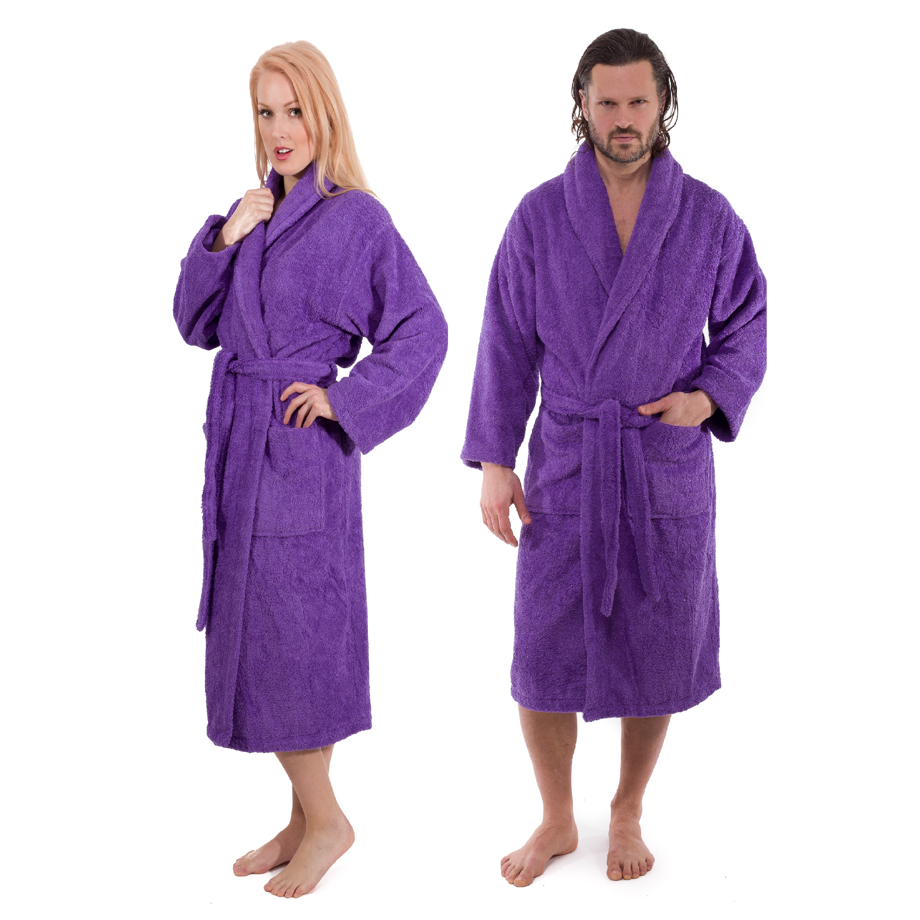 Classic Turkish Combed Cotton Luxurious Thick Unisex Bathrobes Purple Robes - Tophatter Daily Deals