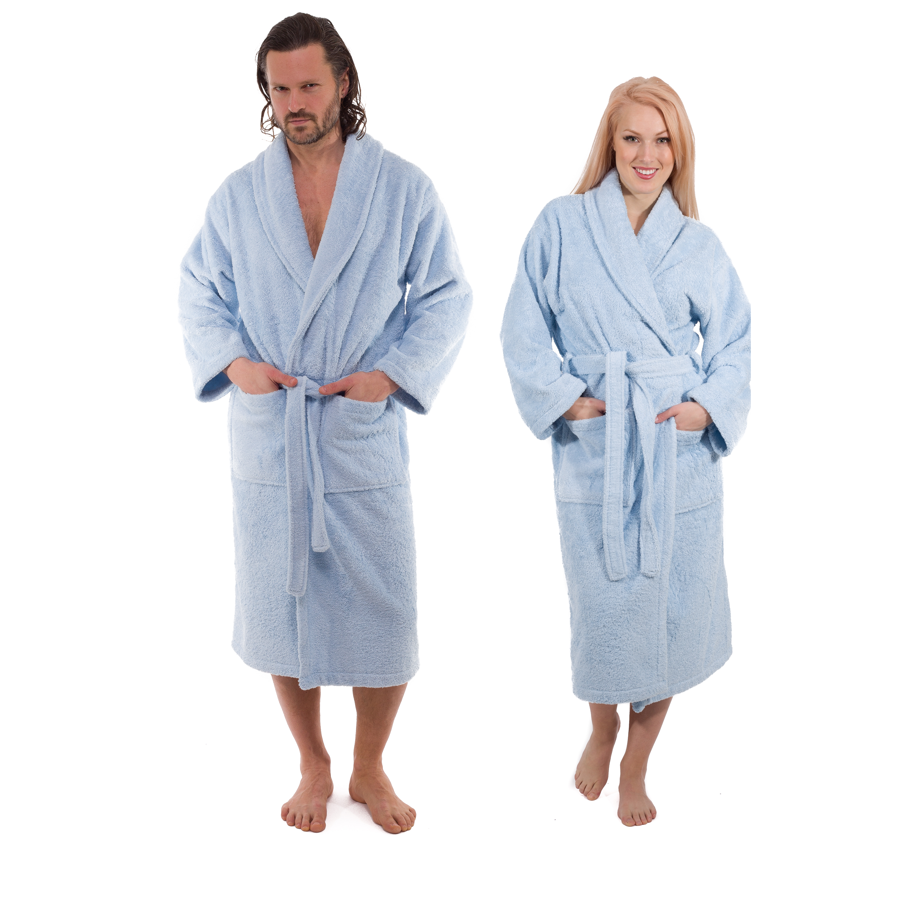Classic Turkish Combed Cotton Luxurious Thick Unisex Bathrobes Ice Blue Robes - Tophatter Daily Deals