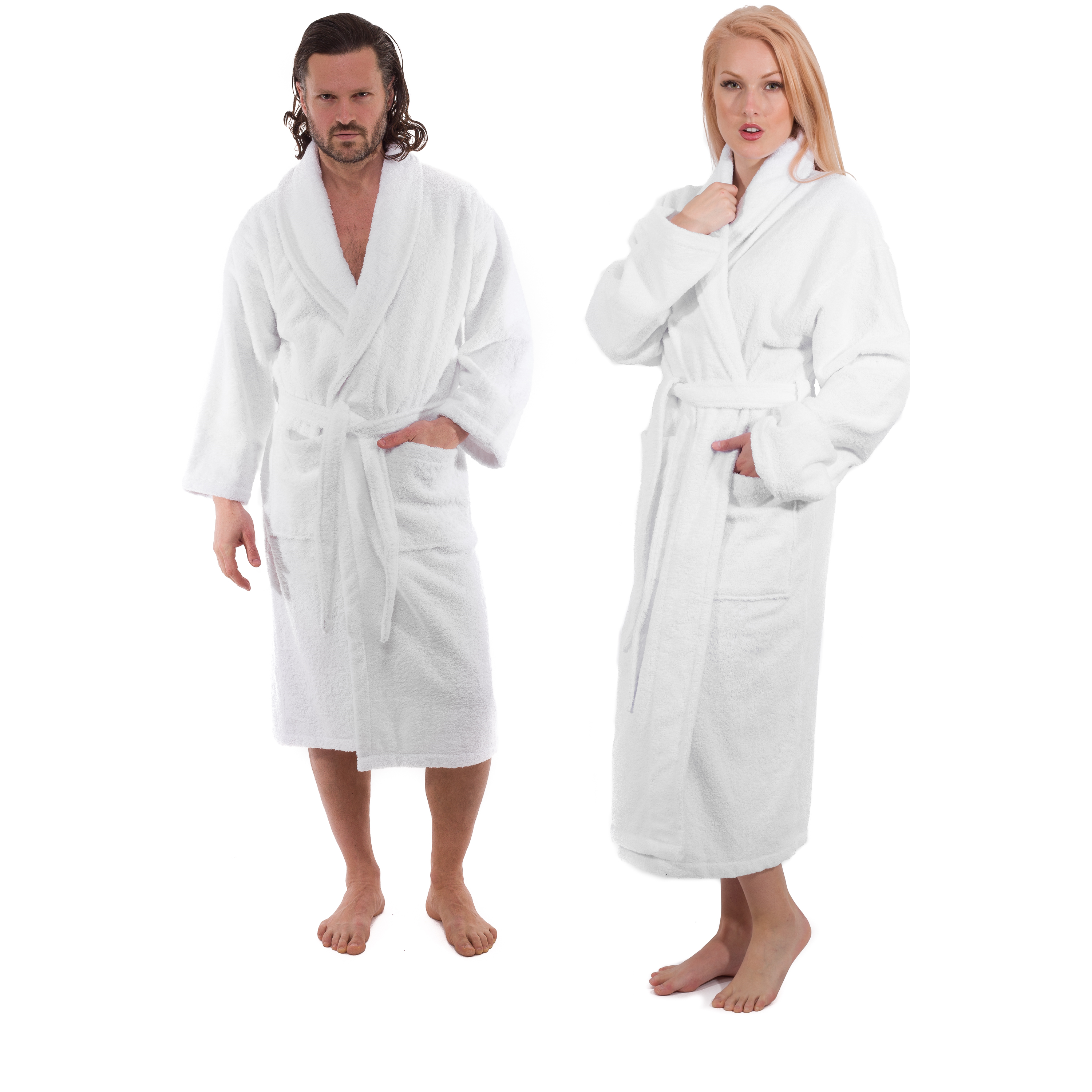 Classic Turkish Combed Cotton Luxurious Thick Unisex Bathrobes White Robes - Tophatter Daily Deals
