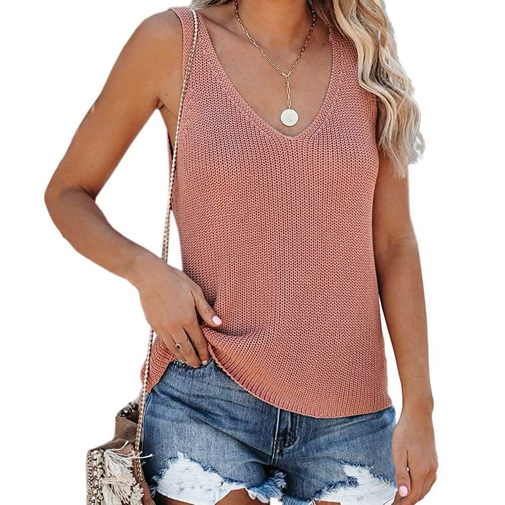 Tutorutor Women's Sleeveless V Neck Sweater Coral Women's Tops - Tophatter Daily Deals
