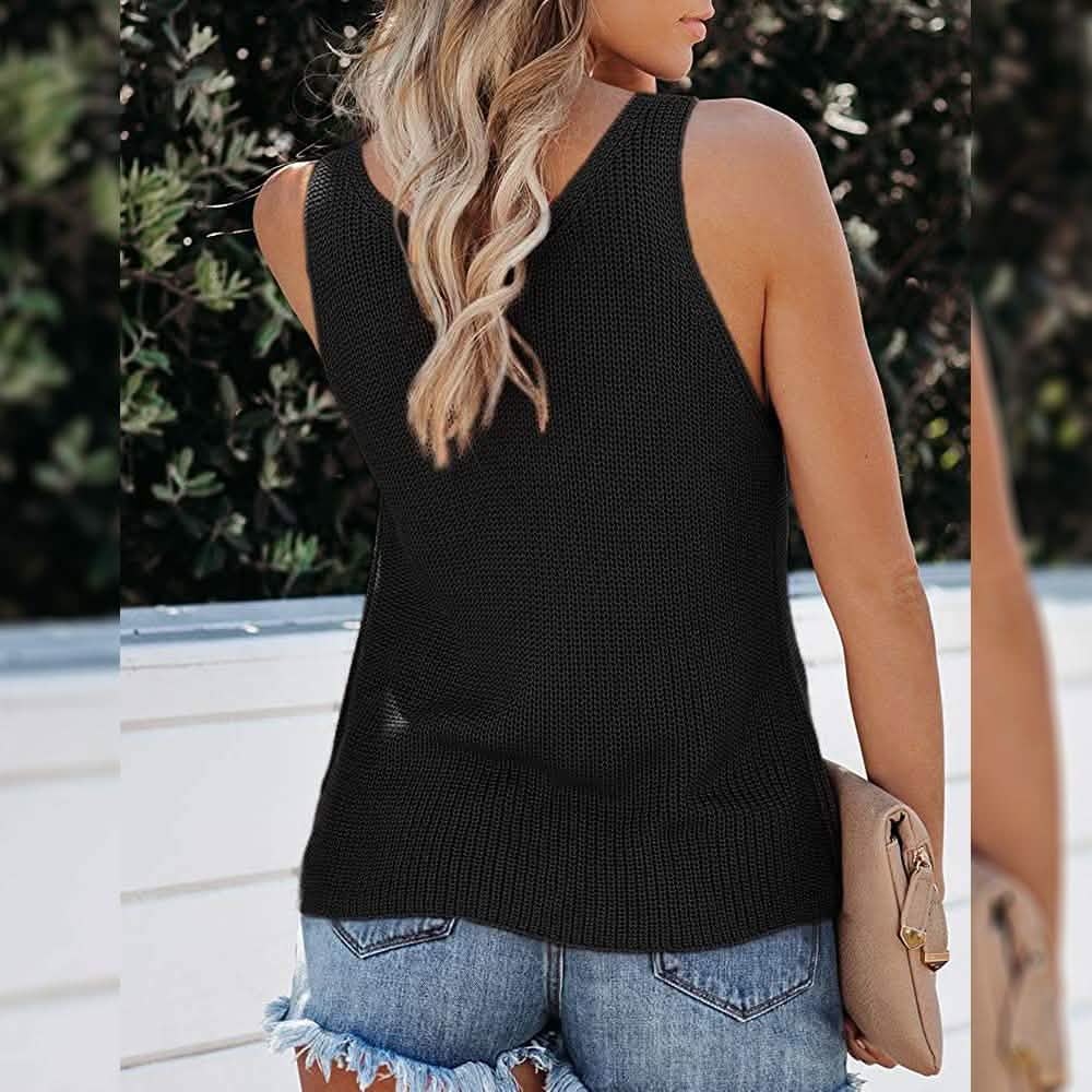 Tutorutor Women's Sleeveless V Neck Sweater Women's Tops - Tophatter Daily Deals