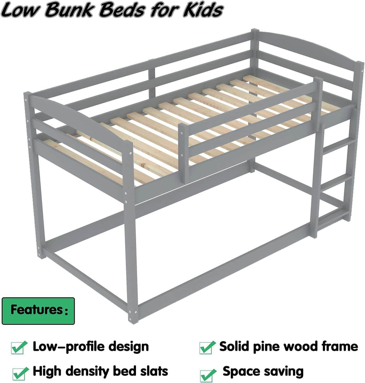 Twin Over Twin Floor Bunk Bed with Ladder Furniture & Decor - Tophatter Daily Deals