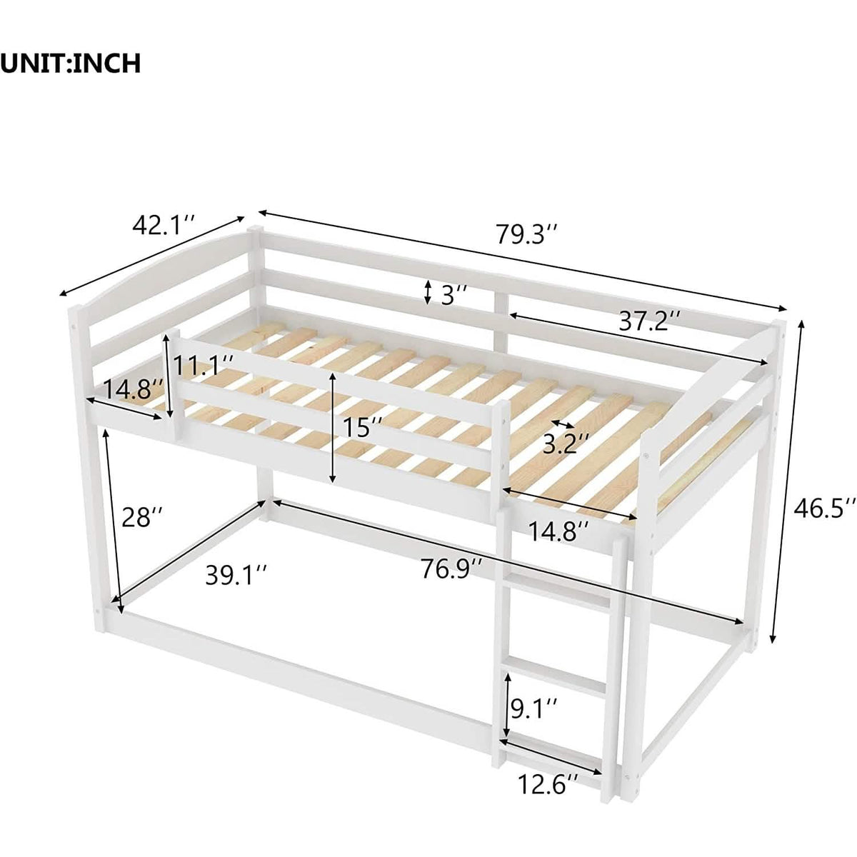 Twin Over Twin Floor Bunk Bed with Ladder Furniture & Decor - Tophatter Daily Deals