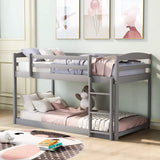 Twin Over Twin Floor Bunk Bed with Ladder Gray Furniture & Decor - Tophatter Daily Deals