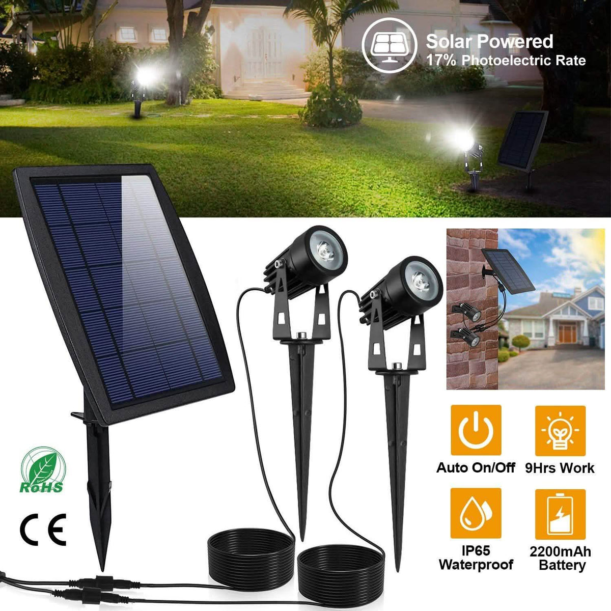 Twin Solar Spotlight Outdoor Light Outdoor Lighting - Tophatter Daily Deals