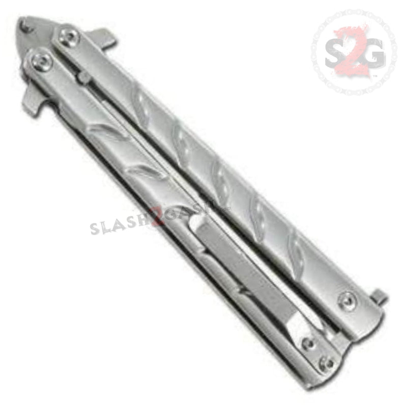 Twist Butterfly Knife w/ Clip - Silver Spear Point Knife-Balisong - Tophatter Daily Deals