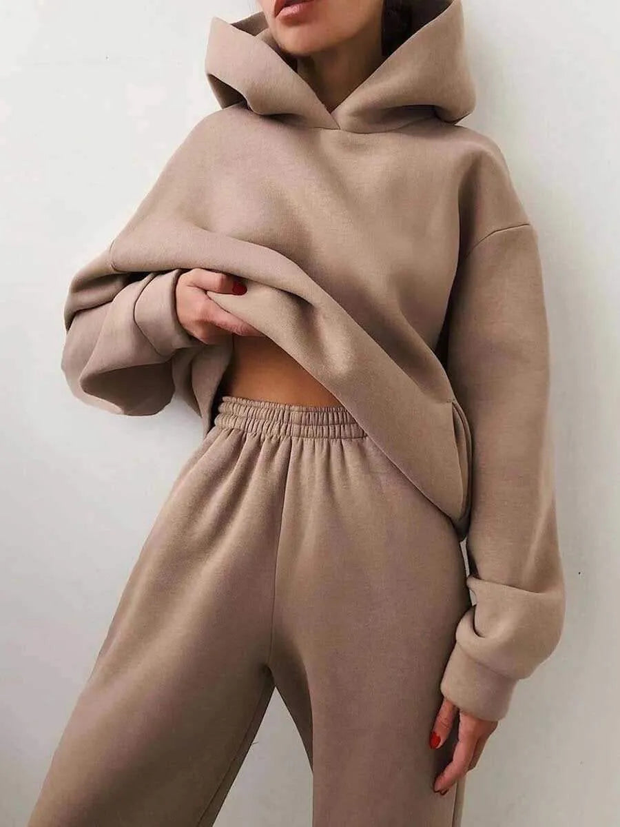 Two-Piece Hooded Tracksuit "Chicmatchy™" Khaki Outfit Sets - Tophatter Daily Deals
