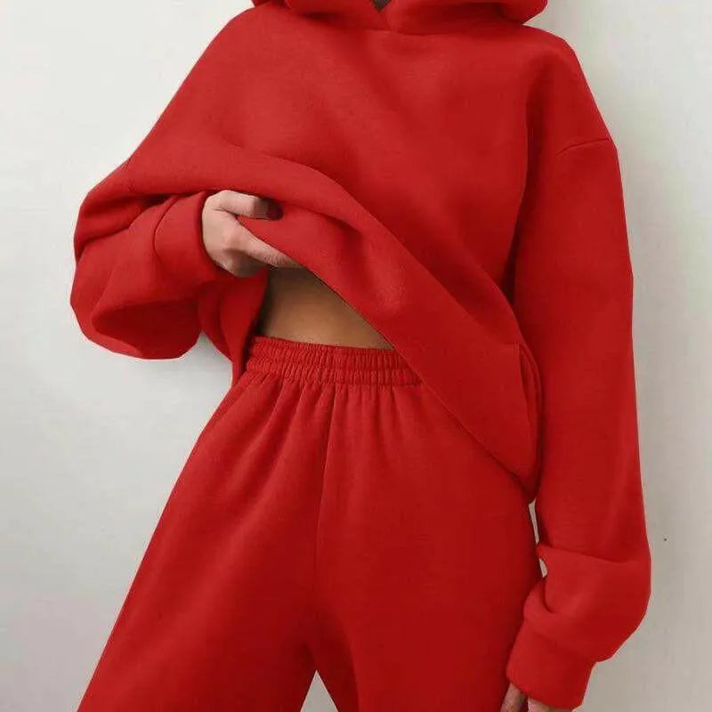 Two-Piece Hooded Tracksuit "Chicmatchy™" Red Outfit Sets - Tophatter Daily Deals