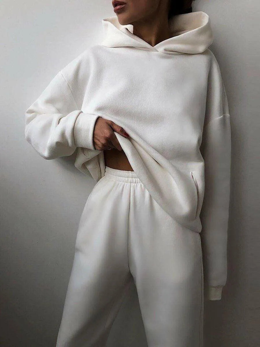 Two-Piece Hooded Tracksuit "Chicmatchy™" White Outfit Sets - Tophatter Daily Deals