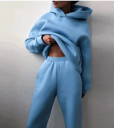 Two-Piece Hooded Tracksuit "Chicmatchy™" Blue Outfit Sets - Tophatter Daily Deals