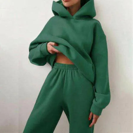 Two-Piece Hooded Tracksuit "Chicmatchy™" Dark Green Outfit Sets - Tophatter Daily Deals