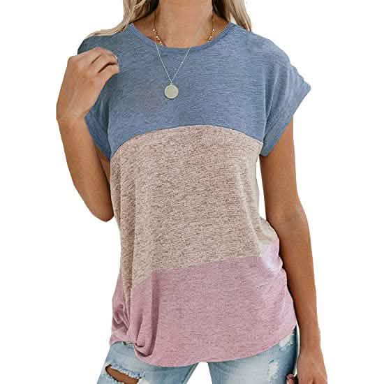 Women's Long Sleeve Tops Side Twist Knotted T Shirts Blue Pink Women's Tops - Tophatter Daily Deals