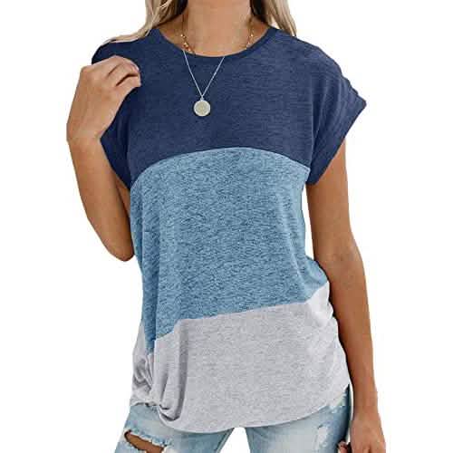 Women's Long Sleeve Tops Side Twist Knotted T Shirts Blue White Women's Tops - Tophatter Daily Deals